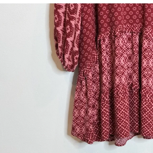 Anthropologie Dress Long Sleeve Tiered Skirt V-Neck Mini Knee Length Loose Fit L - Picture 7 of 15